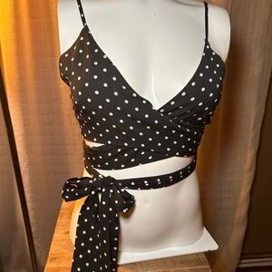 L'ATISTE Black Wrap Top with White Dots